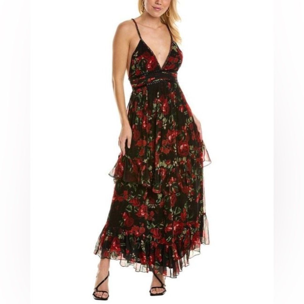Rococo Sand Tiered Maxi Dress, Black Red Roseswanderingsize Xs
